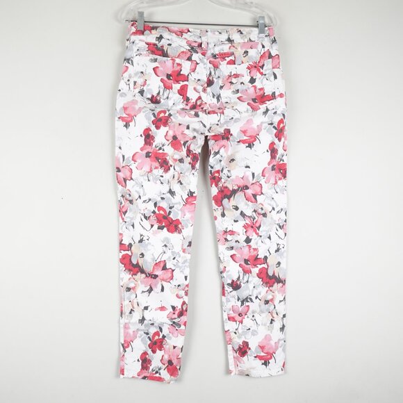 NYDJ Pink Floral Ankle Jeans Women's 6 Lift Tuck Stretch Denim - Picture 2 of 14